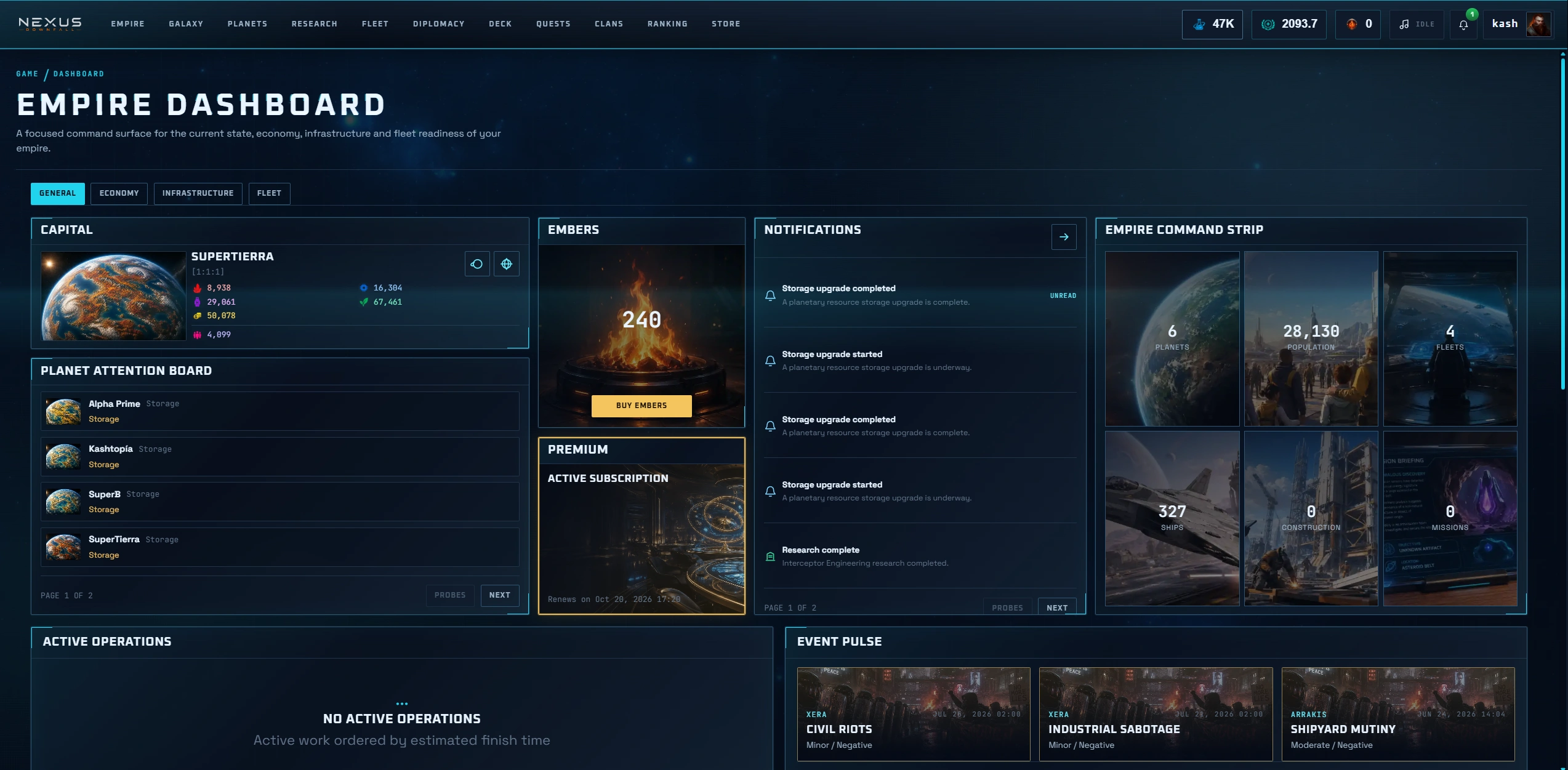 Nexus: Downfall — Dashboard view